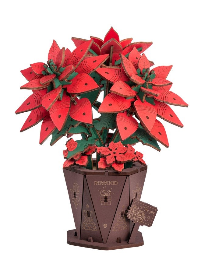 Rowood 3D Puzzles for Adults,Poinsettia Building Set Craft Kit,Artificial Flower Botanical Collection,Christmas Flowers Decoration Centerpiece for Table - Image 1